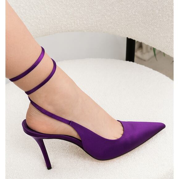 RARE!!! ZARA Strappy Satin Pointed Heels NWT 💜 - Picture 4 of 16